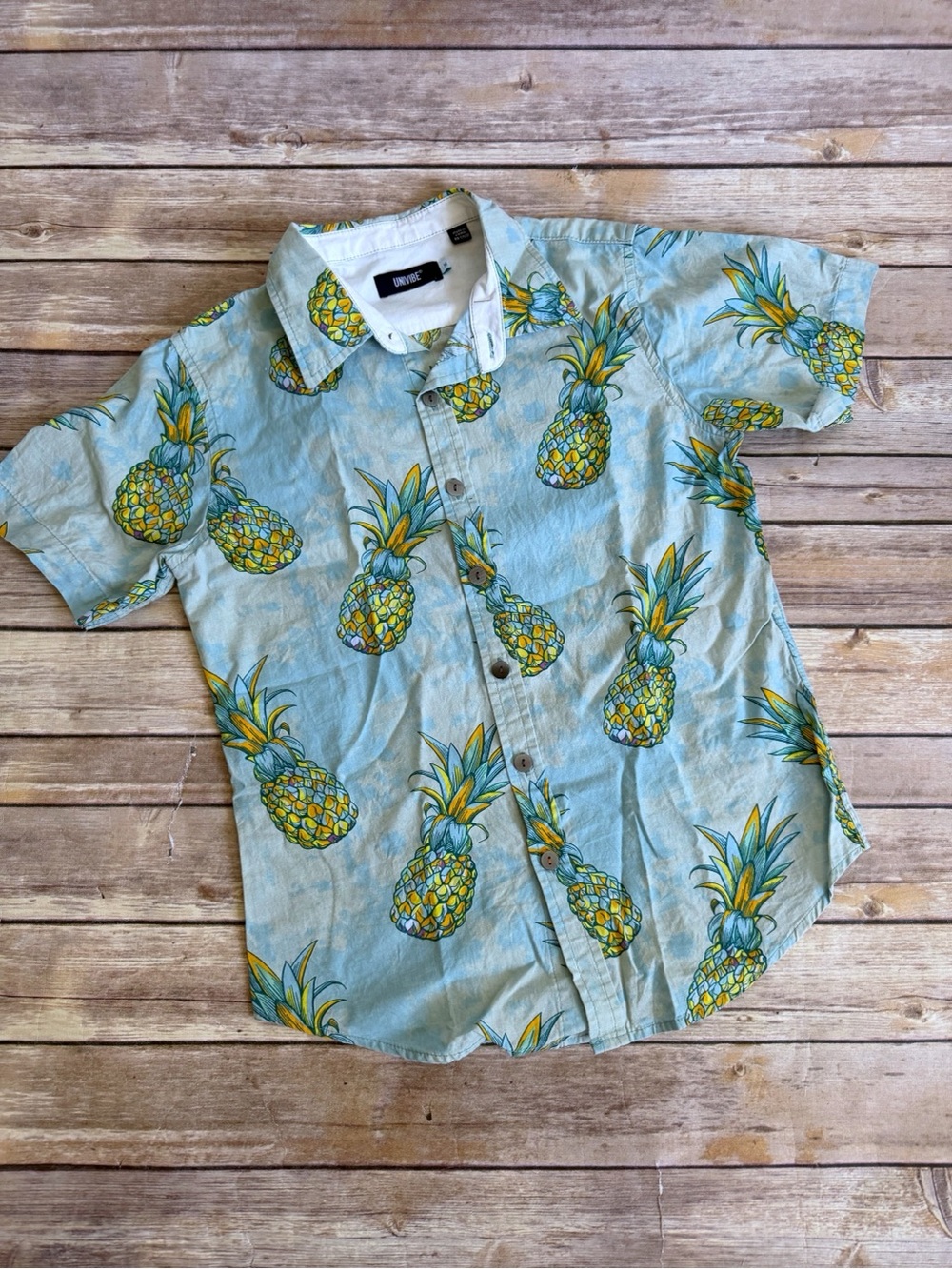 Univibe Big Boys Pineapple Print Woven Cotton Button Down Shirt Size M